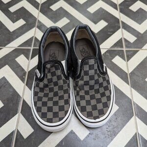 Vans Black/Pewter Checkerboard Kids Classic Slip On Sneakers Size 13